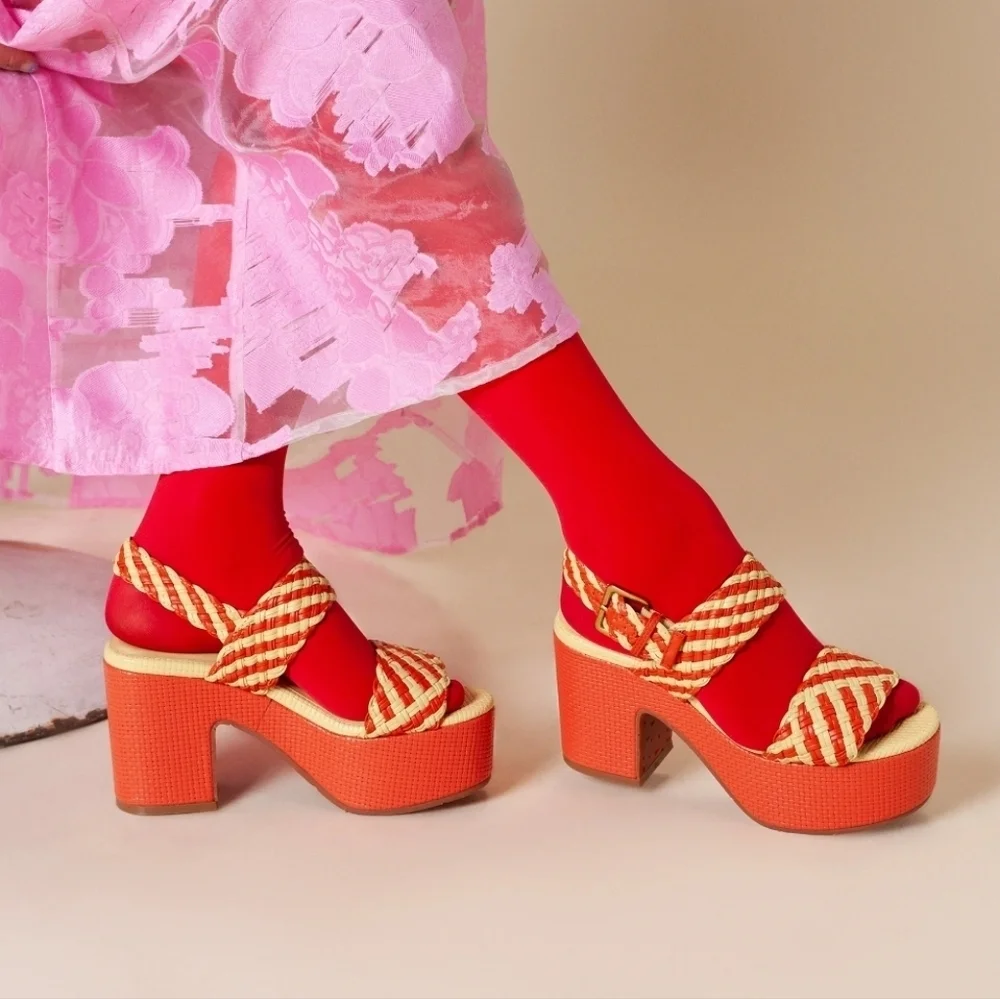 Charlotte Stone Orange and Cream Woven Platform Sandals